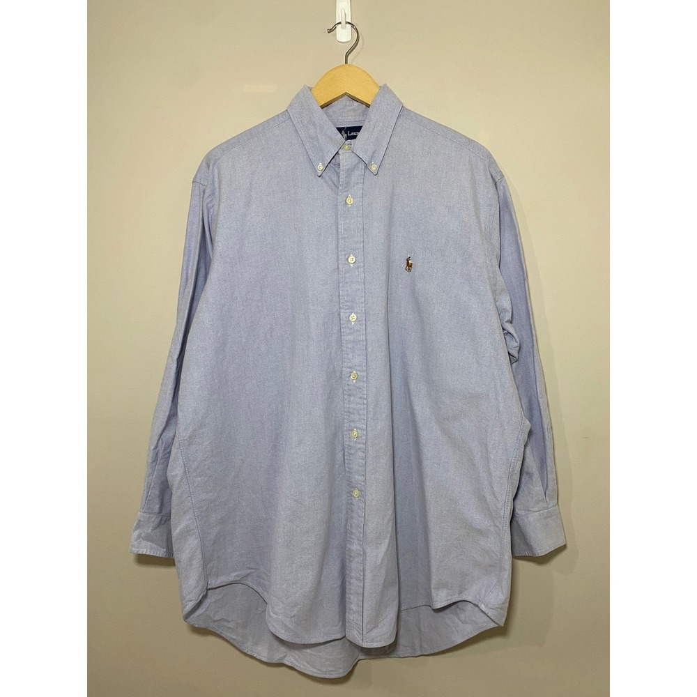Ralph Lauren Yarmouth Oxford Button Up Shirt Mens Blue Long Sleeve Sz 16-32 FLAW